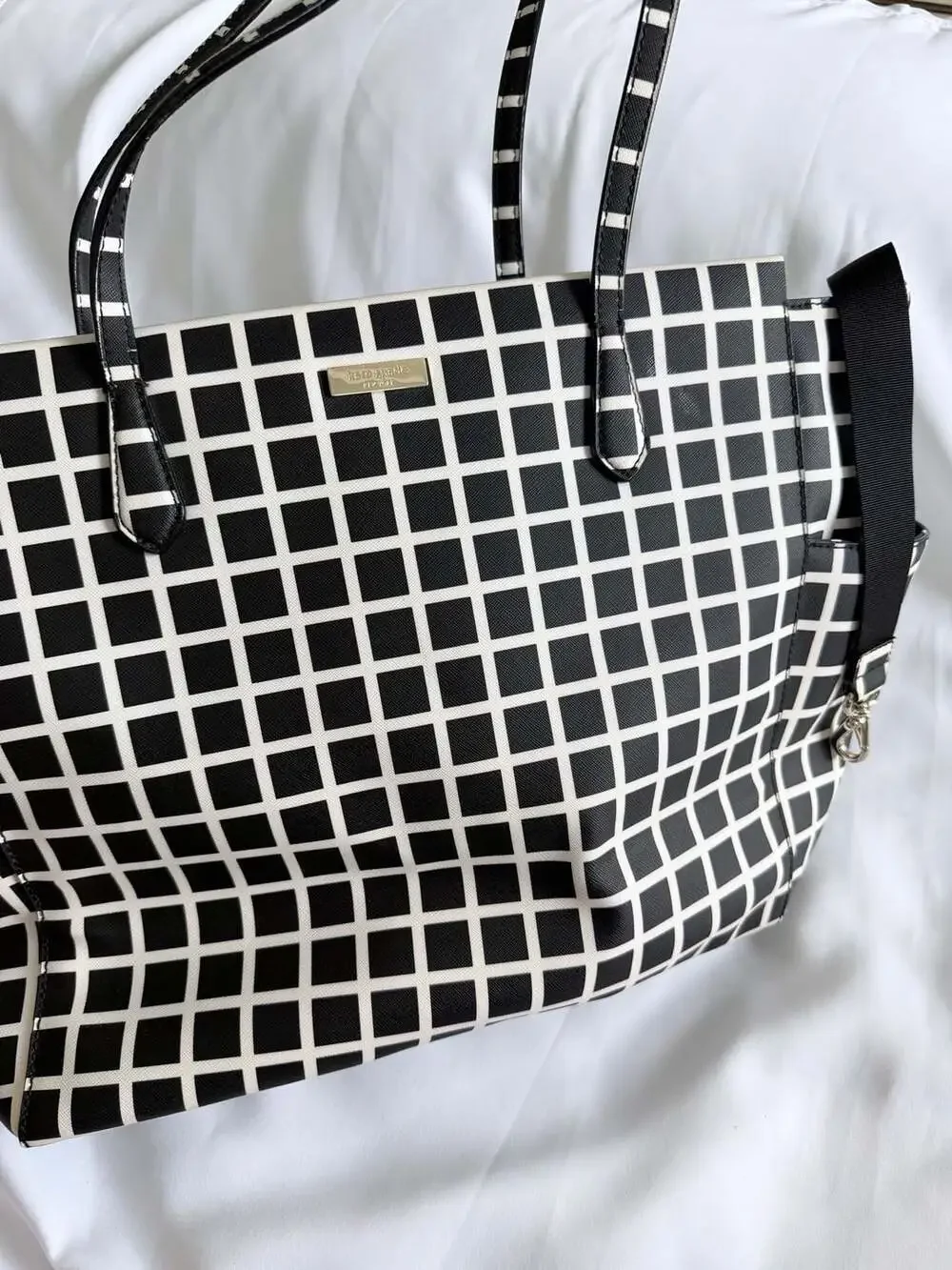 Kate Spade New York Black and White Grid Pattern Diaper/Weekender Bag